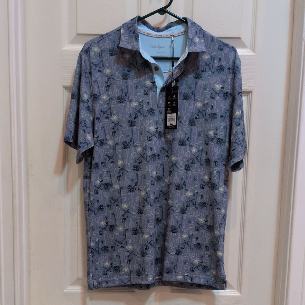 Walter Hagen II Men's Novelty Print Desert Gray Polo Shirt Size Small - New